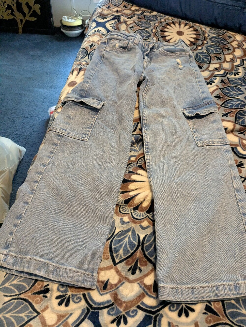 Light Blue kids Cargo Jeans - Casual Wide Leg